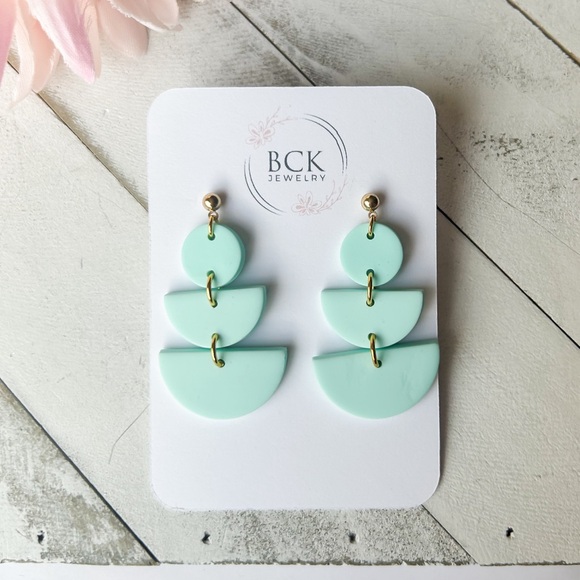 NEW HANDMADE Mint blue polymer clay earrings, unique gift ideas, bright earrings - Picture 1 of 8